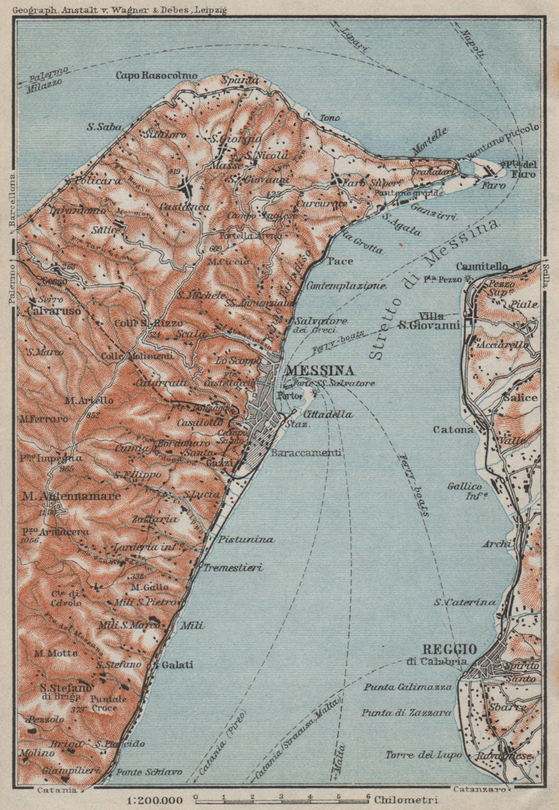 STRAIT OF/Stretto di MESSINA. Reggio di Calabria. Italy Sicily Sicilia 1912 map